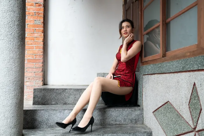 [Mzsock] NO.057 Cai Yixin, ultra short cheongsam, stockings, high heels, beautiful legs, outdoor shot street photography#[55P]-54